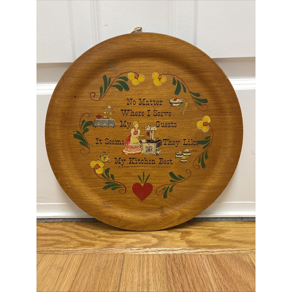 Vintage Wooden Wall Plate Kitchen Decor Mid Century Modern 1950s 12"